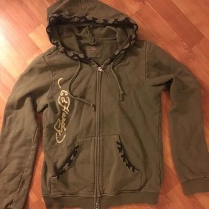 Olive green Ed Hardy women’s hoodie. Size medium.